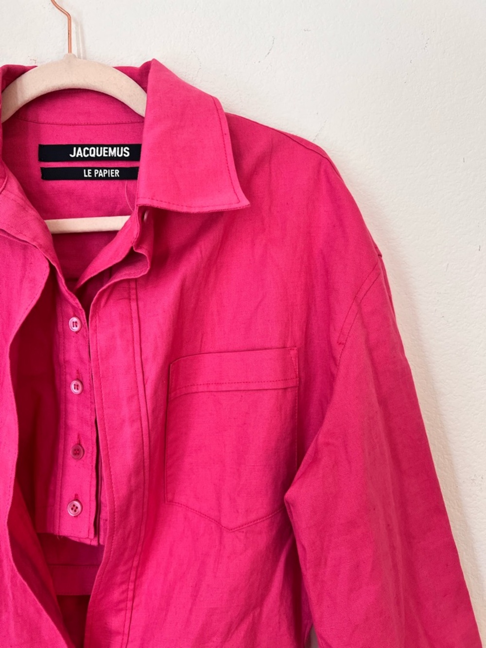 Jacquemus La Robe Baunhilha Pink Mini Shirt Dress FR 34 Cotton Linen Designer - Picture 6 of 10